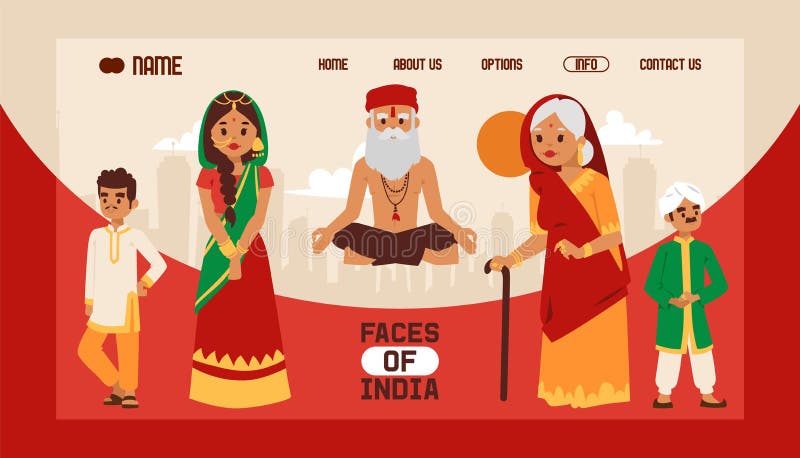 Framsidor av illustartionen för vektor för design för Indien banerrengöringsduk Folk i nationella traditionella kläder Meditera d stock illustrationer Framsidor av illustartionen för vektor för design för Indien banerrengöringsduk Folk i nationella traditionella kläder Meditera d stock illustrationer