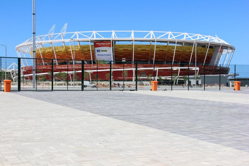 Framsteg av konstruktion av den olympiska Rio de Janeiro 2016 parkerar fotografering för bildbyråer Framsteg av konstruktion av den olympiska Rio de Janeiro 2016 parkerar fotografering för bildbyråer