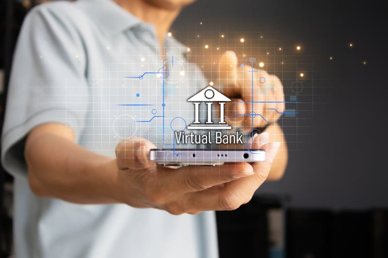 Framtida finansiella transaktioner inom digital bank och finansiering samt finansiell mobilbanksteknik Fintch Mobile Banking royaltyfri bild