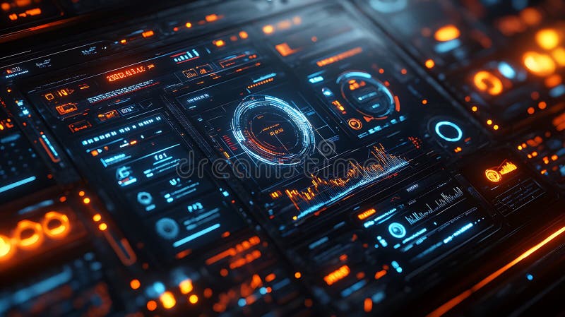 Framtida instrumentpanelsgränssnittsfallande data arkivfoto