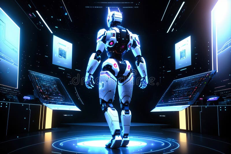 Framtida robotscenarier artificiella underrättelsebegrepp royaltyfri illustrationer