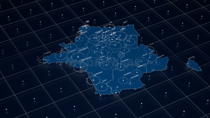 France 3d Map Visualization. Futuristic HUD Map. Geographical Information Aesthetics. UI Map 