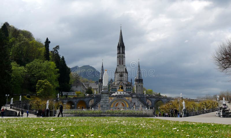 FRANCE, LOURDES. View of the Cathedral in Lourdes Stock Photo - Image ...