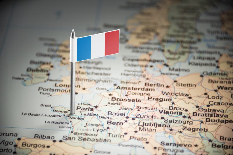 France Marked with a Flag on the Map Stock Photo - Image of french ...