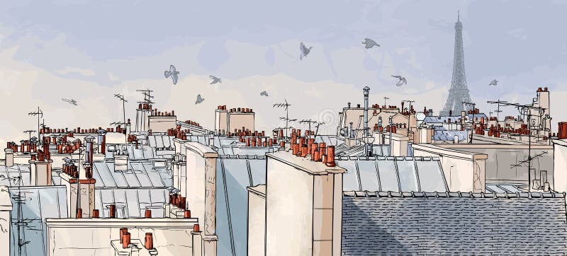 Vektorové ilustrace pohled na Paříž střechy s Eiffelova Věž.