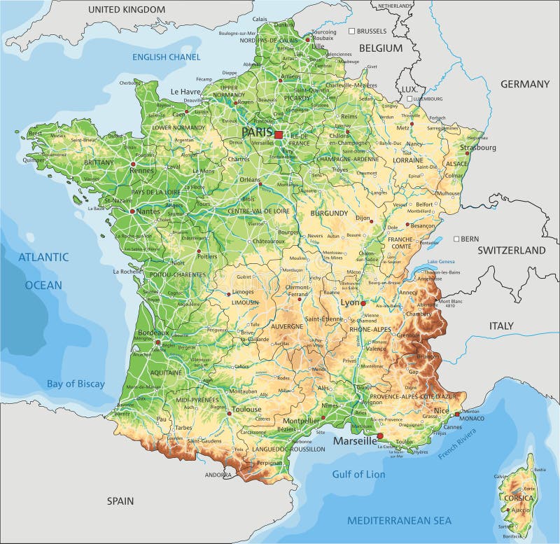 High Detailed France Physical Map With Labeling Stock Vector high-detailed-france-physical-map-with-labeling-stock-vector