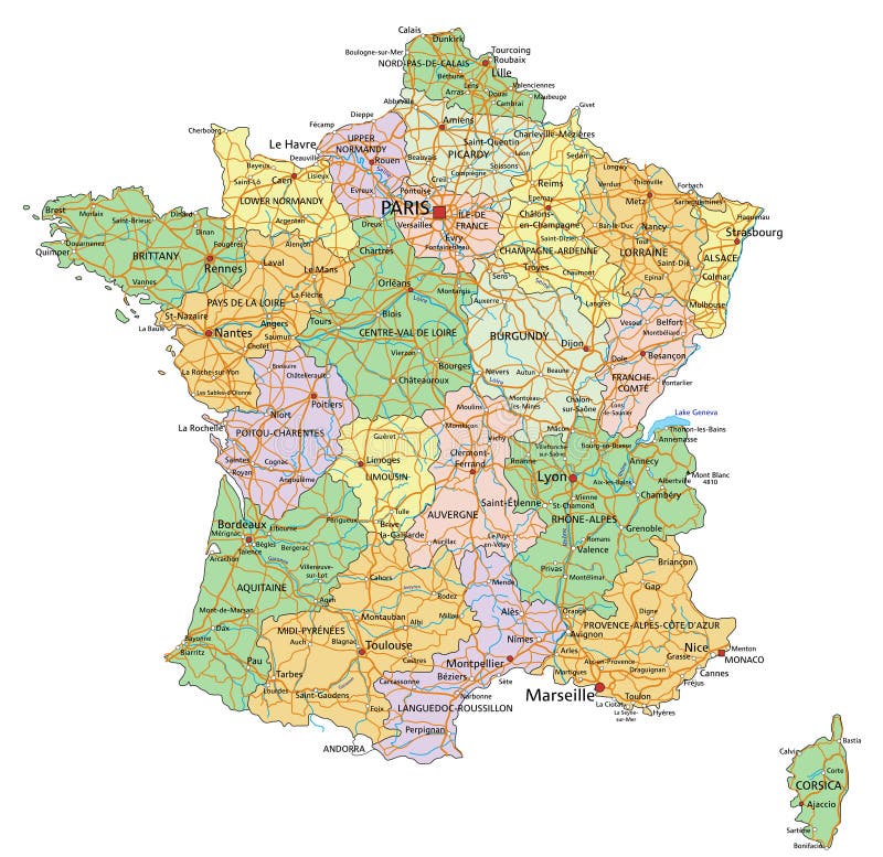 France - Highly Detailed Editable Political Map With Labeling. Stock Vector - Illustration of ...