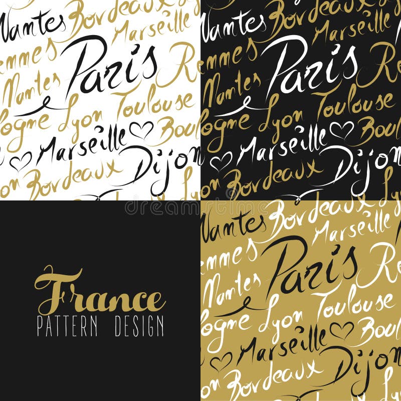 France travel love city seamless pattern gold text vector illustration France travel love city seamless pattern gold text vector illustration