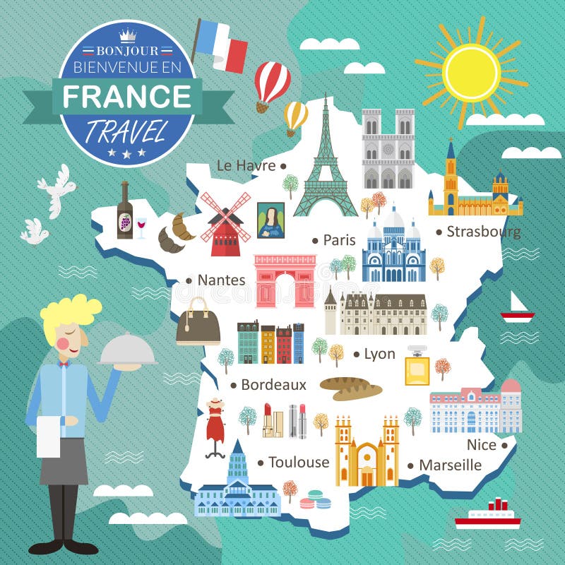 download france travel map stock vector illustration of famous 68370916