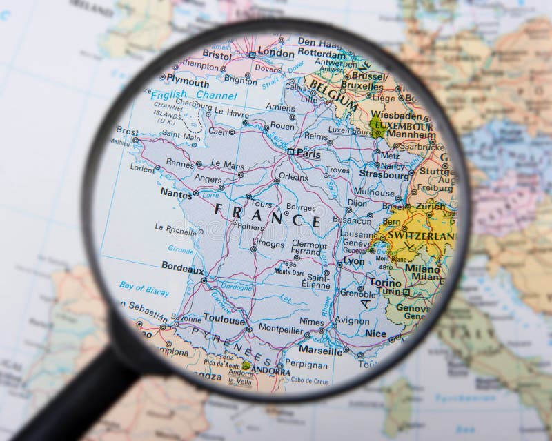France under magnifier stock photos