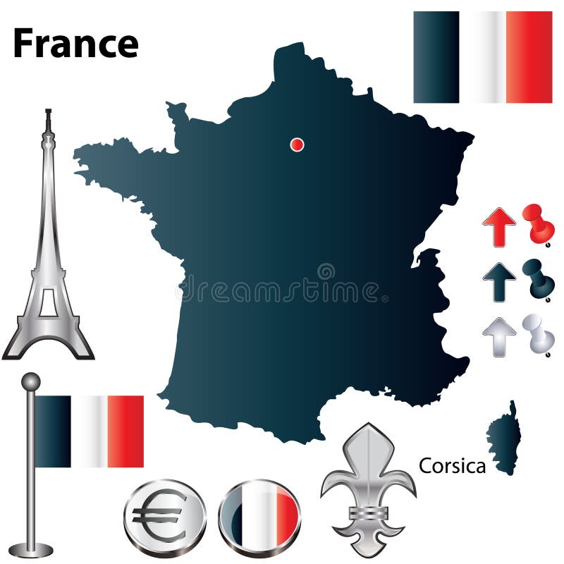 Frankrike Världskarta I Plan Stil Med 4 Färger Vektor Illustrationer