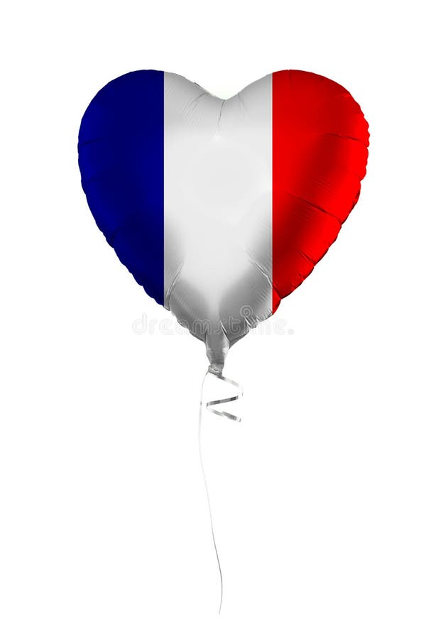 Frances-Konzept. Ballon mit französischer Flagge isoliert auf weißem Hintergrund. Emigrationsreisen und Lernen Französisch. Ausbildung und Wohltätigkeitsreisen und Lernen Französisch.
