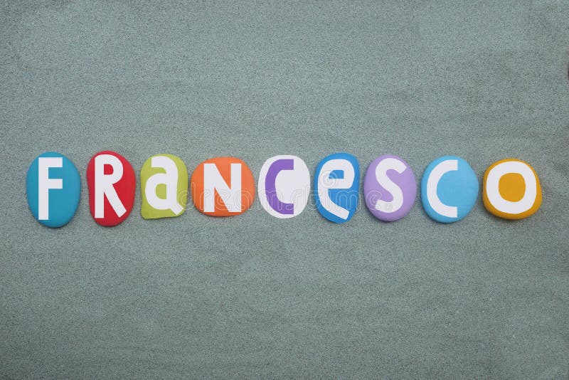 Francesco masculin italien prénom composé de lettres en pierre multicolore sur des lettres vertes illustration de vecteur