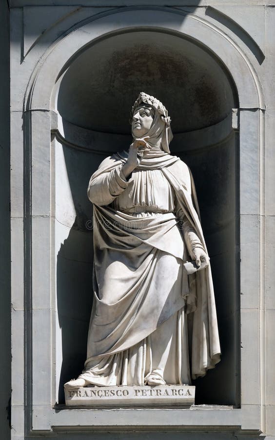 Francesco Petrarca in the Niches of the Uffizi Colonnade. The first half of the 19th Century they were occupied by 28 statues of famous people in Florence, Italy