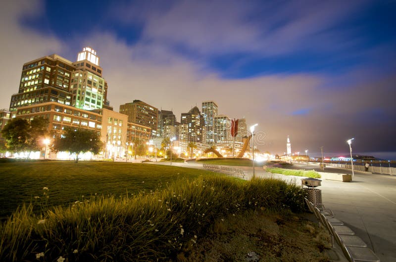 San Francisco night life at the embarcadero. San Francisco night life at the embarcadero