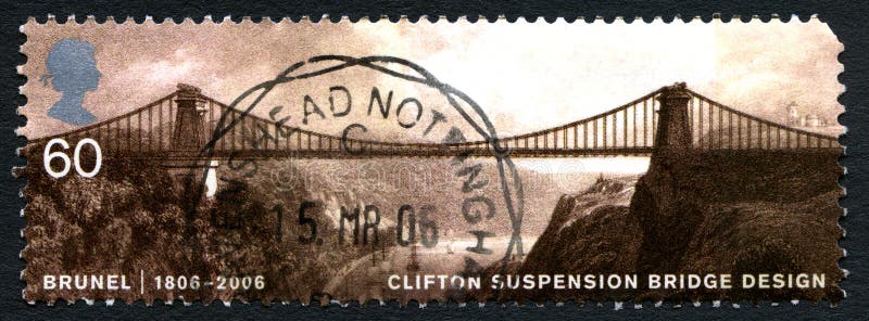 Francobollo BRITANNICO di Clifton Suspension Bridge immagini stock Francobollo BRITANNICO di Clifton Suspension Bridge immagini stock