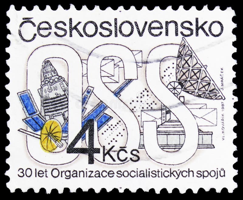 Francobollo stampato in cecoslovacchia dedicato all'organizzazione di comunicazione socialista serie di 30 anni circa 1987