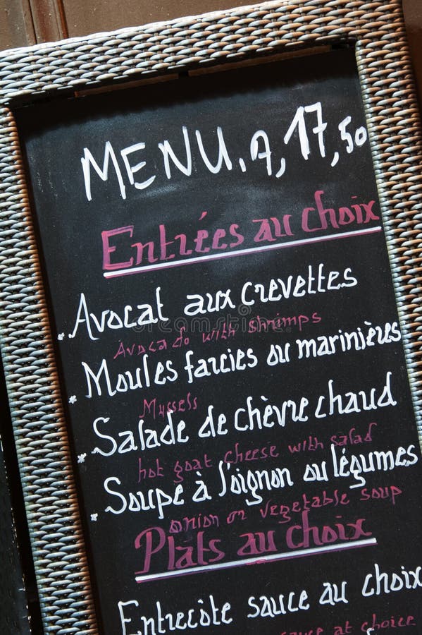 Handwritten menu in traditional french brasserie - Paris. Handwritten menu in traditional french brasserie - Paris