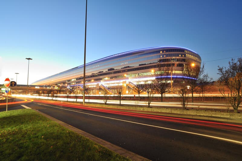 Frankfurt airport railway station in night royalty free stock photos