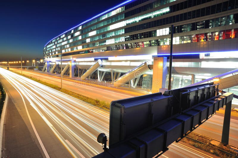 Frankfurt airport railway terminal at night