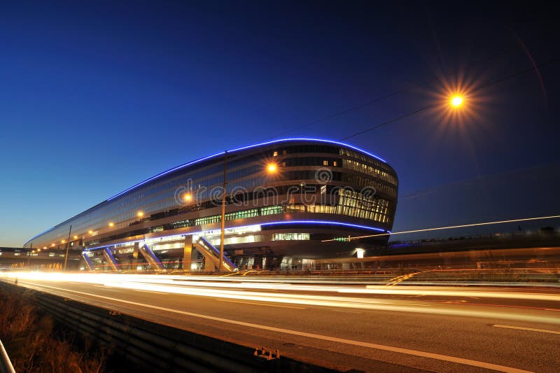 Frankfurt airport train terminal in night