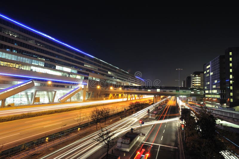 Frankfurt Airport. Train terminal in night