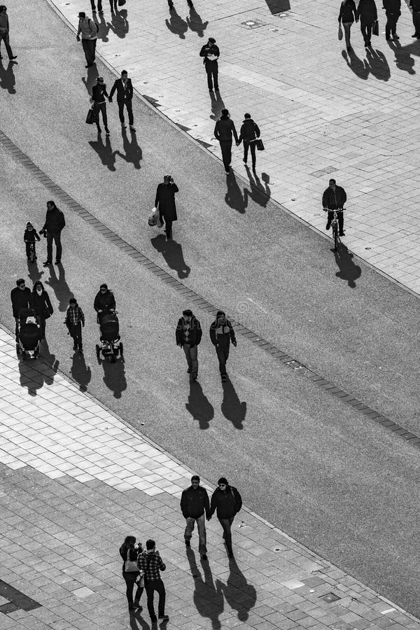 People Crowd Walking on Around City Square View from the Top. Stock ...