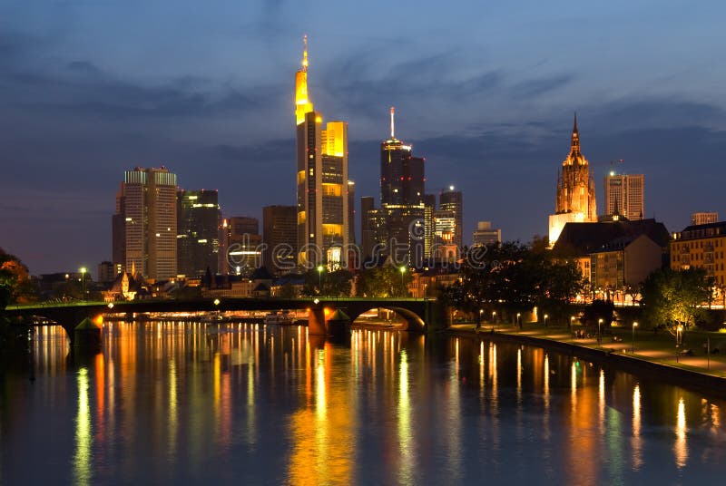 The Commerzbank tower along with other skyscrapers of the financial district of Frankfurt, seen at night. The Commerzbank tower along with other skyscrapers of the financial district of Frankfurt, seen at night.