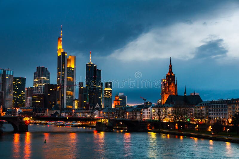 Frankfurt Skyline, Germany at night stock image