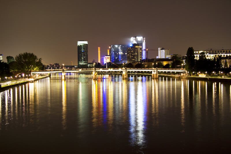 The Frankfurt skyline at night royalty free stock image