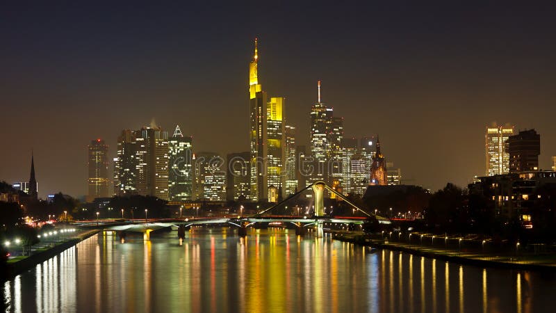 Frankfurt Skyline Panorama at Night royalty free stock images
