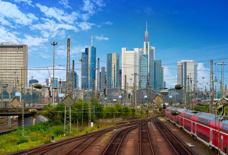 Frankfurt skyline from railway station Germany royalty free stock images