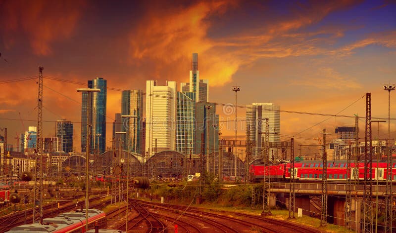 Frankfurt skyline from railway station Germany royalty free stock image