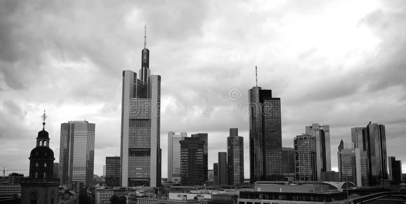 Frankfurt Skyline under Dramatic Sky stock photos
