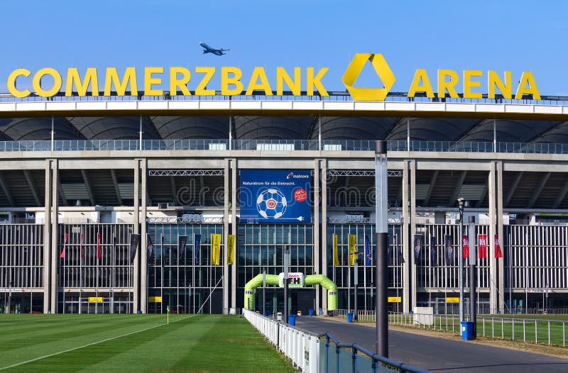 Frankfurt, Hesse, Germany - July 27, 2013: Main entrance of Commerzbank-Arena, the main sports and football stadium in Frankfurt. Frankfurt, Hesse, Germany - July 27, 2013: Main entrance of Commerzbank-Arena, the main sports and football stadium in Frankfurt.