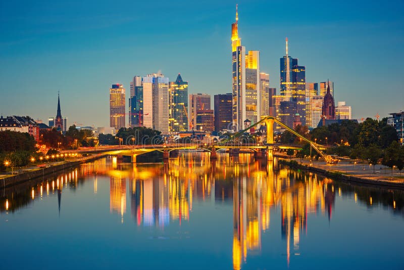 Frankfurt am Mine at night, Germany. Hdr bridge stock images, royalty-free photos and pictures