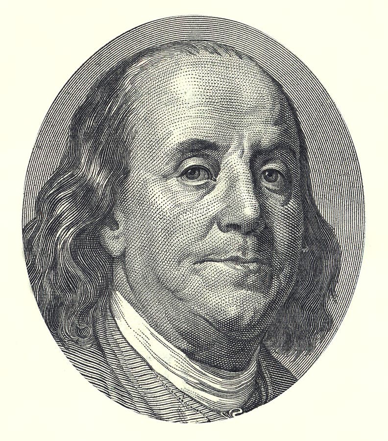 Benjamin Franklin as depicted on US one hundred dollar bill. Benjamin Franklin as depicted on US one hundred dollar bill.