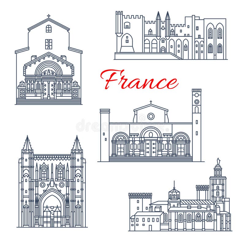 Vectorarchitectuurpictogrammen Van Frankrijk Lyon, Limoges Vector