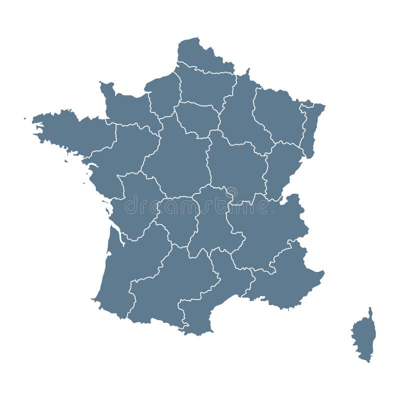 Frankrikes Karta - Vektorsolida Konturer Och Statliga Regioner Stock