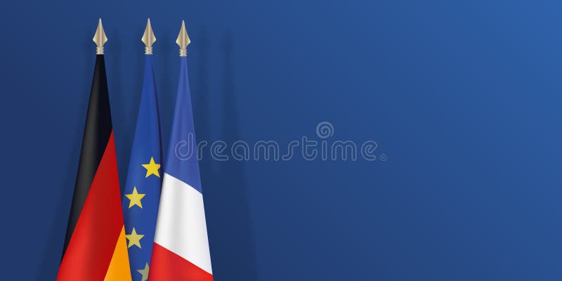 Franska, tysk och europeisk flagga på blå bakgrund stock illustrationer Franska, tysk och europeisk flagga på blå bakgrund stock illustrationer