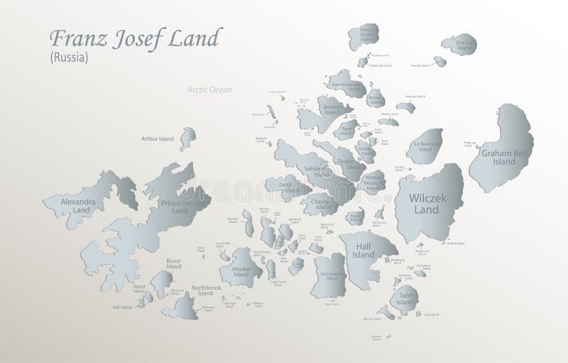 Franz josef land map administrative division mit namen white blue card paper 3d