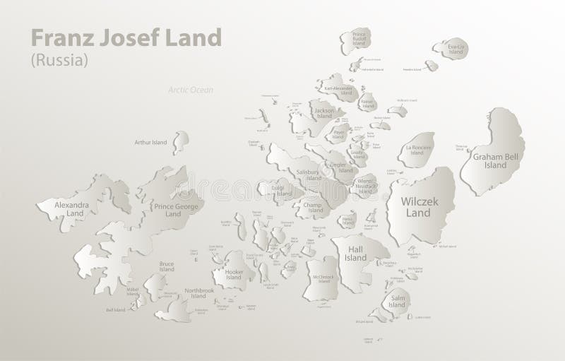 Franz josef land map administrative Division teilt Regionen und benennt einzelne Karte Papier 3d natürlichen