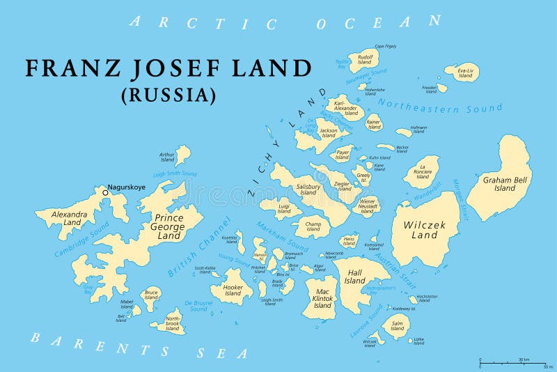 Franz josef land russisch Archipel in arktischen Ozean politische Karte
