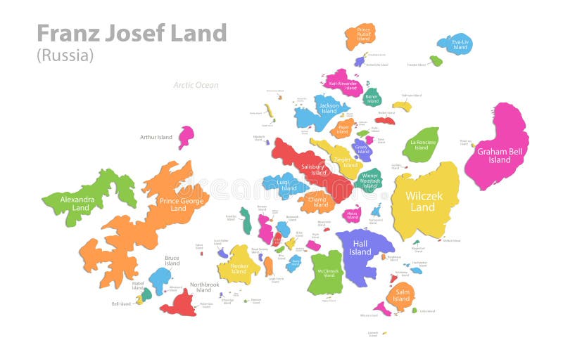 Franz josef Landkarte Verwaltungsabteilung separate Regionen mit Namen farbige Karte isoliert mit weißem Hintergrund