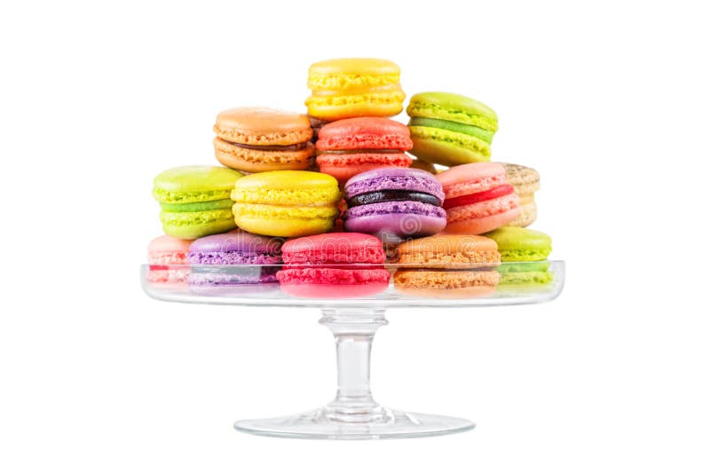 Französische bunte macarons in einem Glaskuchen stehen stockfoto Französische bunte macarons in einem Glaskuchen stehen stockfoto