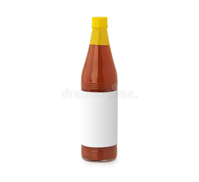 Bottle of spicy, red hot sauce with blank label isolated on white background. Bottle of spicy, red hot sauce with blank label isolated on white background.