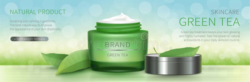 Frasco de vidro verde com creme natural ilustração stock Frasco de vidro verde com creme natural ilustração stock