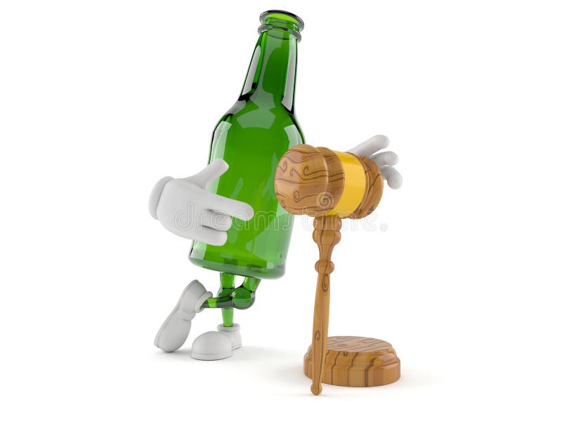 Frasco de vidro verde com gavel ilustração stock