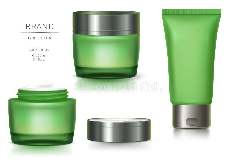 Frasco de vidro verde e tubo plástico ilustração stock Frasco de vidro verde e tubo plástico ilustração stock
