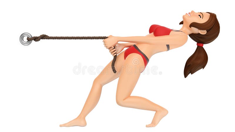 Frau 3D im Bikini, der ein Seil zieht Unbelegtes Plakat stock abbildung Frau 3D im Bikini, der ein Seil zieht Unbelegtes Plakat stock abbildung